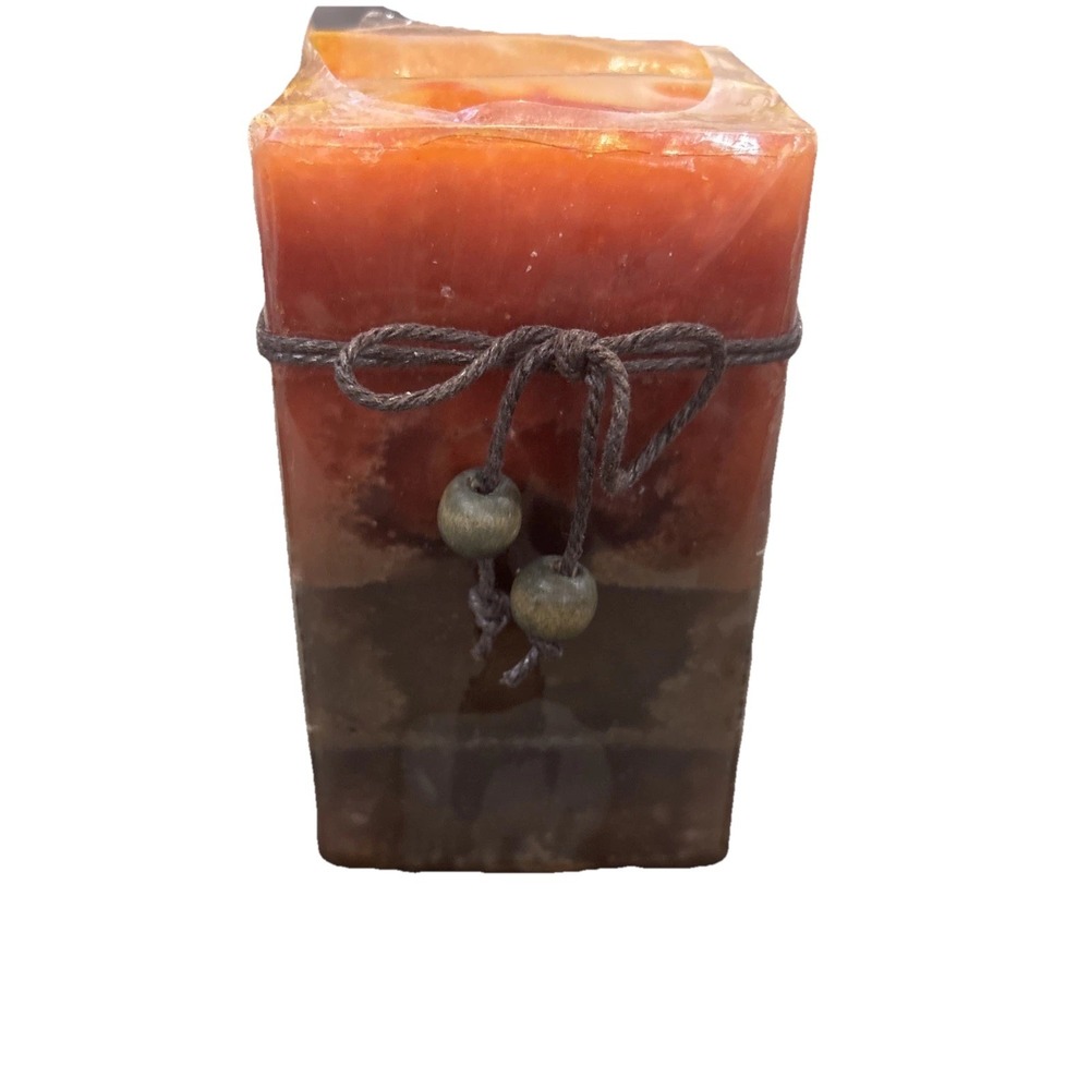 Dark Rich fall Multicolored Square Candle With Charm Harvest Pumpkin 2.75"x 5"